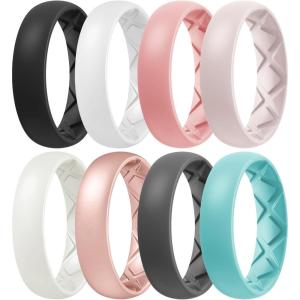 Egnaro Women’s Band Rings, Silicone Inner Arc Ergonomic Breathable Design with half sizes, Rubber Wedding Bands，5.5mm Wide-2mm Thick(SETR-Black  White  Faint Red  Whitepink  Ivory  Rose Gold  Black Gray  Mint Green)