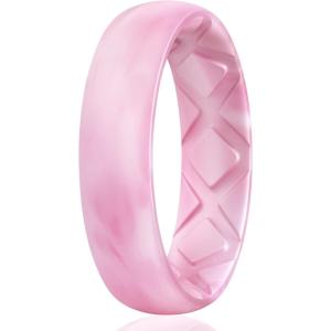 Egnaro Women’s Bridal Rings Sets, 6mm Wide, 2mm Thick, Silicone Wedding Rubber Band with Half Size, Inner Arc Ergonomic Breathable Design(SETC1-Pink Camo)
