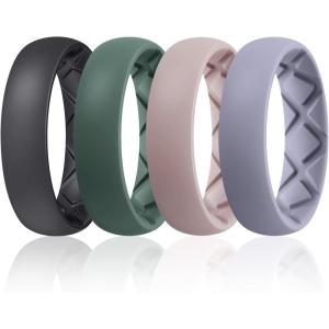 Egnaro Women’s Bridal Rings Sets, 6mm Wide, 2mm Thick, Silicone Wedding Rubber Band with Half Size, Inner Arc Ergonomic Breathable Design(SETC5-Black  Green  Bright Peach  Cloudy Blue)