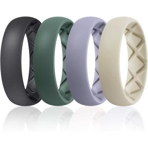 Egnaro Women’s Bridal Rings Sets, 6mm Wide, 2mm Thick, Silicone Wedding Rubber Band with Half Size, Inner Arc Ergonomic Breathable Design(SETC6-Black  Green  Cloudy Blue  Cream Beige)