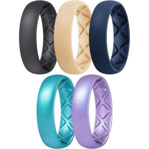 Egnaro Women’s Bridal Rings Sets, 6mm Wide, 2mm Thick, Silicone Wedding Rubber Band with Half Size, Inner Arc Ergonomic Breathable Design(SETC8-Metallic Starry Blue  Metallic Starry Purple  Night blue  Black  Light Nude)