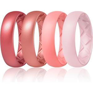 Egnaro Women’s Bridal Rings Sets, 6mm Wide, 2mm Thick, Silicone Wedding Rubber Band with Half Size, Inner Arc Ergonomic Breathable Design(SETD-Metallic Wine Red  Metallic Rose Red  Faint Red  Pink Sand)