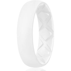 Egnaro Women’s Bridal Rings Sets, 6mm Wide, 2mm Thick, Silicone Wedding Rubber Band with Half Size, Inner Arc Ergonomic Breathable Design(SETJ-White)