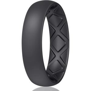 Egnaro Women’s Bridal Rings Sets, 6mm Wide, 2mm Thick, Silicone Wedding Rubber Band with Half Size, Inner Arc Ergonomic Breathable Design(SETK-Black)