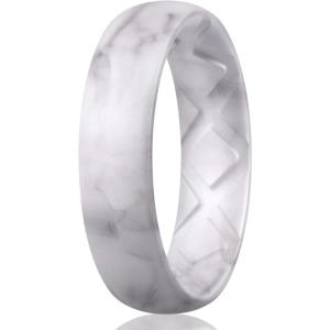 Egnaro Women’s Bridal Rings Sets, 6mm Wide, 2mm Thick, Silicone Wedding Rubber Band with Half Size, Inner Arc Ergonomic Breathable Design(SETM3-Marble)