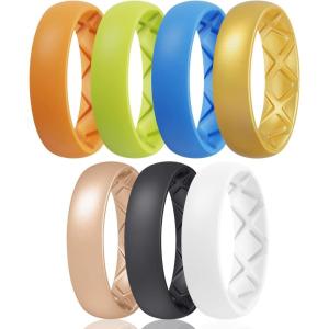 Egnaro Women’s Bridal Rings Sets, 6mm Wide, 2mm Thick, Silicone Wedding Rubber Band with Half Size, Inner Arc Ergonomic Breathable Design(T10-Orange  Yellow Green  Light Blue  Metallic Gold  Rose Gold  Black  White)