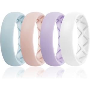 Egnaro Women’s Bridal Rings Sets, 6mm Wide, 2mm Thick, Silicone Wedding Rubber Band with Half Size, Inner Arc Ergonomic Breathable Design(T5-Light Green  Light Pink  Light Purple  White)