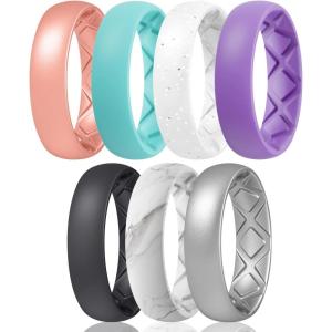 Egnaro Women’s Bridal Rings Sets, 6mm Wide, 2mm Thick, Silicone Wedding Rubber Band with Half Size, Inner Arc Ergonomic Breathable Design(T9-Light Rose Gold  Mint Green  White Silver Glitter  Ultra Violet  Black  Marble  Metallic Silver)