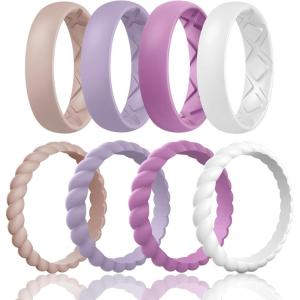Egnaro Women’s Bridal Rings Sets, Inner Arc Ergonomic Breathable Design Silicone Rubber Wedding Bands(SETE5-Light Pink  Light Purple  Orchid Haze  White)