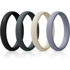 Egnaro Women’s Bridal Rings Sets, Thin and Stackable Rings Silicone Women Wedding Bands，Rubber Promise Rings for Gift, Anniversary Ring for Work Out- 2.5mm Width – 1.8mm Thick(SETD4-Black  Green  Cream Beige  Cloudy Blue)