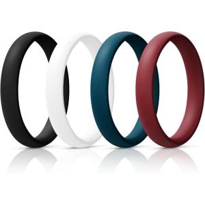 Egnaro Women’s Bridal Rings Sets, Thin and Stackable Rings Silicone Women Wedding Bands，Rubber Promise Rings for Gift, Anniversary Ring for Work Out- 2.5mm Width – 1.8mm Thick(SETQ-Black  White  Navy Blue  Chestnut)
