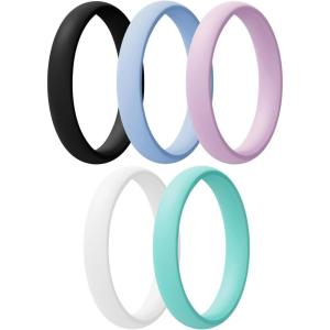 Egnaro Women’s Bridal Rings Sets, Thin and Stackable Rings Silicone Women Wedding Bands，Rubber Promise Rings for Gift, Anniversary Ring for Work Out- 2.5mm Width – 1.8mm Thick(B2-Lilac Purple  sky blue  Teal Mist  Black  White)