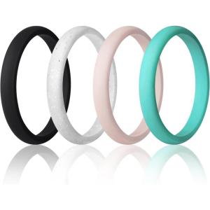 Egnaro Women’s Bridal Rings Sets, Thin and Stackable Rings Silicone Women Wedding Bands，Rubber Promise Rings for Gift, Anniversary Ring for Work Out- 2.5mm Width – 1.8mm Thick(SETH-Black White Silver Glitter White Pink Light Green)