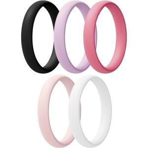Egnaro Women’s Bridal Rings Sets, Thin and Stackable Rings Silicone Women Wedding Bands，Rubber Promise Rings for Gift, Anniversary Ring for Work Out- 2.5mm Width – 1.8mm Thick(B3-Soft Pink  Faint Red  Lilac Purple  Black  White)