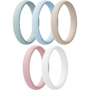 Egnaro Women’s Bridal Rings Sets, Thin and Stackable Rings Silicone Women Wedding Bands，Rubber Promise Rings for Gift, Anniversary Ring for Work Out- 2.5mm Width – 1.8mm Thick(A4-Light Green  Arctic Ice  Beige  Pink Sand  White)