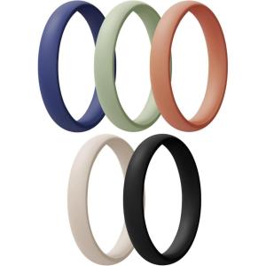 Egnaro Women’s Bridal Rings Sets, Thin and Stackable Rings Silicone Women Wedding Bands，Rubber Promise Rings for Gift, Anniversary Ring for Work Out- 2.5mm Width – 1.8mm Thick(A6-Dark Blue  Mist Green  Pumpkin  Beige  Black)