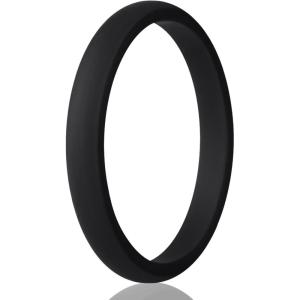 Egnaro Women’s Bridal Rings Sets, Thin and Stackable Rings Silicone Women Wedding Bands，Rubber Promise Rings for Gift, Anniversary Ring for Work Out- 2.5mm Width – 1.8mm Thick(SETI-Black)