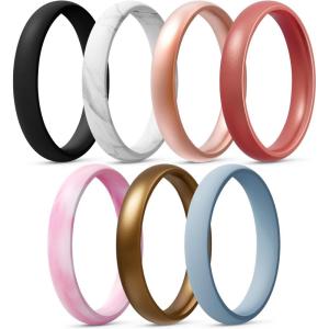 Egnaro Women’s Bridal Rings Sets, Thin and Stackable Rings Silicone Women Wedding Bands，Rubber Promise Rings for Gift, Anniversary Ring for Work Out- 2.5mm Width – 1.8mm Thick(SETS-Black  Marble  Rose Gold  Metallic Rose Red  Light Red  Copper  Blue)