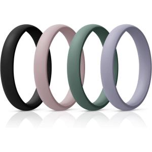 Egnaro Women’s Bridal Rings Sets, Thin and Stackable Rings Silicone Women Wedding Bands，Rubber Promise Rings for Gift, Anniversary Ring for Work Out- 2.5mm Width – 1.8mm Thick(1-Black  Bright Peach  Green  Cloudy Blue)