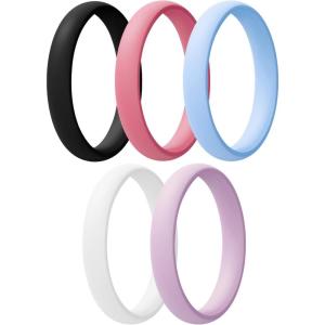 Egnaro Women’s Bridal Rings Sets, Thin and Stackable Rings Silicone Women Wedding Bands，Rubber Promise Rings for Gift, Anniversary Ring for Work Out- 2.5mm Width – 1.8mm Thick(B1-Faint Red  Lilac Purple  sky blue  Black  White)