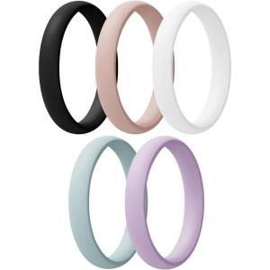 Egnaro Women’s Bridal Rings Sets, Thin and Stackable Rings Silicone Women Wedding Bands，Rubber Promise Rings for Gift, Anniversary Ring for Work Out- 2.5mm Width – 1.8mm Thick(A2-Black  Light Green  Light Pink  Light Purple  White)