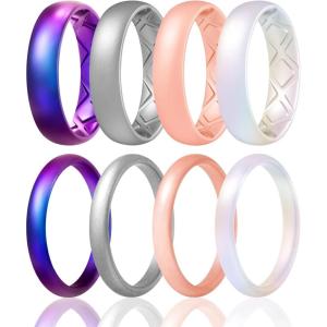 Egnaro Women’s Bridal Rings Sets, Thin and Stackable Rings Silicone Women Wedding Bands，Rubber Promise Rings for Gift, Anniversary Ring for Work Out- 2.5mm Width – 1.8mm Thick(SETA2-Bright Galaxy Metallic Silver Bright Pearl Light Rose Gold Matte Galaxy Metallic Silver Matte Pearl Light Rose Gold)