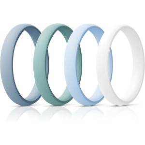 Egnaro Women’s Bridal Rings Sets, Thin and Stackable Rings Silicone Women Wedding Bands，Rubber Promise Rings for Gift, Anniversary Ring for Work Out- 2.5mm Width – 1.8mm Thick(SETR-Blue  Light Green  Light Blue  White)