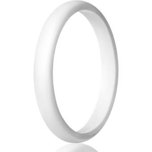 Egnaro Women’s Bridal Rings Sets, Thin and Stackable Rings Silicone Women Wedding Bands，Rubber Promise Rings for Gift, Anniversary Ring for Work Out- 2.5mm Width – 1.8mm Thick(SETJ-White)