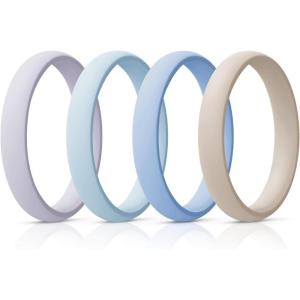 Egnaro Women’s Bridal Rings Sets, Thin and Stackable Rings Silicone Women Wedding Bands，Rubber Promise Rings for Gift, Anniversary Ring for Work Out- 2.5mm Width – 1.8mm Thick(A7-Gray Purple  Arctic Ice  Blue  Beige)