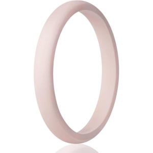 Egnaro Women’s Bridal Rings Sets, Thin and Stackable Rings Silicone Women Wedding Bands，Rubber Promise Rings for Gift, Anniversary Ring for Work Out- 2.5mm Width – 1.8mm Thick(SETL-Pink Sand)