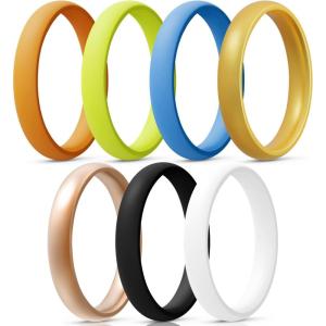 Egnaro Women’s Bridal Rings Sets, Thin and Stackable Rings Silicone Women Wedding Bands，Rubber Promise Rings for Gift, Anniversary Ring for Work Out- 2.5mm Width – 1.8mm Thick(SETP-Orange Yellow Green Light Blue Metallic Gold  Rose Gold Black White)