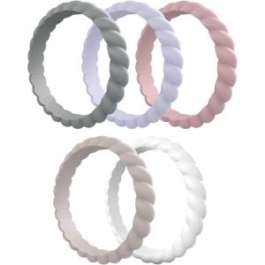 Egnaro Women’s Bridal Rings Sets, Thin and Stackable Rubber Rings Women Wedding Bands – 2.5mm Width – 1.8mm Thick(A1-White Gray  Lavender  Dark Nude  White  Peachy Pink)