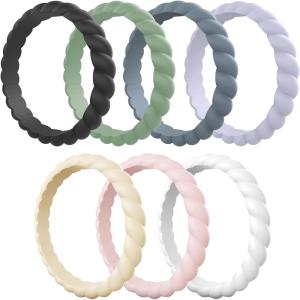 Egnaro Women’s Bridal Rings Sets, Thin and Stackable Rubber Rings Women Wedding Bands – 2.5mm Width – 1.8mm Thick(A2-Black Gray  Mist Green  Lavender  Nude  Whitepink  White  Blue)