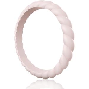 Egnaro Women’s Bridal Rings Sets, Thin and Stackable Rubber Rings Women Wedding Bands – 2.5mm Width – 1.8mm Thick(A3-Whitepink)