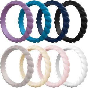 Egnaro Women’s Bridal Rings Sets, Thin and Stackable Rubber Rings Women Wedding Bands – 2.5mm Width – 1.8mm Thick(A5-Orchid Haze  Blue Jewel  Black  Dark Nude  Nude  Whitepink  White  Dark Blue)