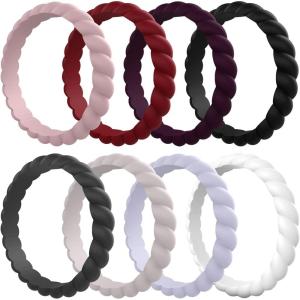 Egnaro Women’s Bridal Rings Sets, Thin and Stackable Rubber Rings Women Wedding Bands – 2.5mm Width – 1.8mm Thick(A7-Peachy Pink  Crimson  Black  Black Gray  Cool gray  Lavender  White  Grape Purple)