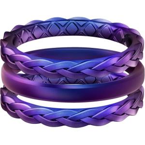 Egnaro Women’s Rings Enhancers, Silicone Thin and Stackable Rubber Wedding Bands, Variety Multipack With Breathable Grooves Workout Accessories(A2-Galaxy  Galaxy  Galaxy)