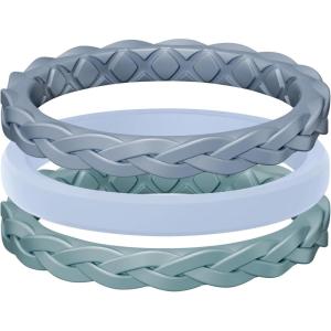 Egnaro Women’s Rings Enhancers, Silicone Thin and Stackable Rubber Wedding Bands, Variety Multipack With Breathable Grooves Workout Accessories(A3-Blue  Light Green  Light Blue)