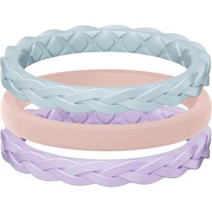 Egnaro Women’s Rings Enhancers, Silicone Thin and Stackable Rubber Wedding Bands, Variety Multipack With Breathable Grooves Workout Accessories(A4-Light Green  Light Pink  Light Purple)