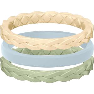 Egnaro Women’s Rings Enhancers, Silicone Thin and Stackable Rubber Wedding Bands, Variety Multipack With Breathable Grooves Workout Accessories(B3-Sunlight  Arctic Ice  Mist Green)
