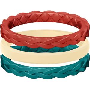 Egnaro Women’s Rings Enhancers, Silicone Thin and Stackable Rubber Wedding Bands, Variety Multipack With Breathable Grooves Workout Accessories(B5-Cinnabar Red  Sunlight Yellow  Jade)