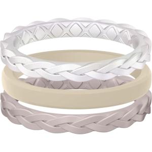 Egnaro Women’s Rings Enhancers, Silicone Thin and Stackable Rubber Wedding Bands, Variety Multipack With Breathable Grooves Workout Accessories(B-Cloudy Pink  Cream Beige  Bright Pearl)