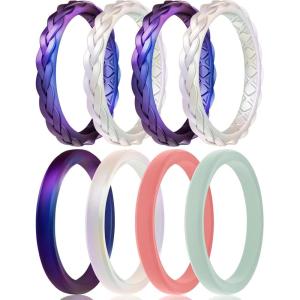 Egnaro Women’s Rings Enhancers, Silicone Thin and Stackable Rubber Wedding Bands, Variety Multipack With Breathable Grooves Workout Accessories(SETB-Galaxy  Bright Pearl  Galaxy  Bright Pearl  Galaxy  Pearl  Faint Red  Cyan)