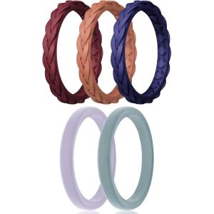 Egnaro Women’s Rings Enhancers, Silicone Thin and Stackable Rubber Wedding Bands, Variety Multipack With Breathable Grooves Workout Accessories(SETC6-Pumpkin  Maroon  Black Purple  Misty Blue  Gray Purple)