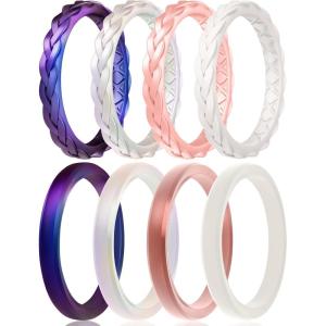 Egnaro Women’s Rings Enhancers, Silicone Thin and Stackable Rubber Wedding Bands, Variety Multipack With Breathable Grooves Workout Accessories(SETC-Galaxy  Bright Pearl  Light Rose Gold  Ivory  Galaxy  Pearl Light Rose Gold  Ivory)