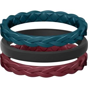 Egnaro Women’s Rings Enhancers, Silicone Thin and Stackable Rubber Wedding Bands, Variety Multipack With Breathable Grooves Workout Accessories(SETF1-Dark Blue  Maroon  Black)