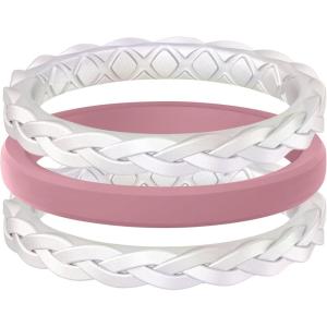 Egnaro Women’s Rings Enhancers, Silicone Thin and Stackable Rubber Wedding Bands, Variety Multipack With Breathable Grooves Workout Accessories(SETF-Bright Pearl  Bright Pearl  Faint Red)