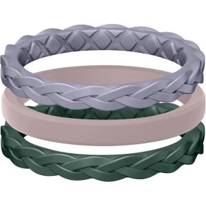 Egnaro Women’s Rings Enhancers, Silicone Thin and Stackable Rubber Wedding Bands, Variety Multipack With Breathable Grooves Workout Accessories(T1-Cloudy Blue  Bright Peach  Green)