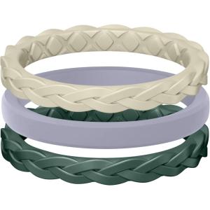 Egnaro Women’s Rings Enhancers, Silicone Thin and Stackable Rubber Wedding Bands, Variety Multipack With Breathable Grooves Workout Accessories(T2-Cream Beige  Cloudy Blue  Green)