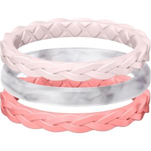 Egnaro Women’s Rings Enhancers, Silicone Thin and Stackable Rubber Wedding Bands, Variety Multipack With Breathable Grooves Workout Accessories(U-Whitepink  Marble  Faint Red)